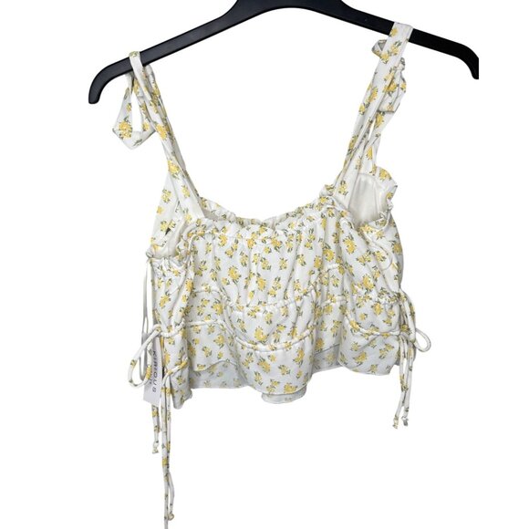 Kirious Los Angeles Yellow Floral Print Sleeveless Ruffle Crop Top Tie Large - Picture 3 of 9